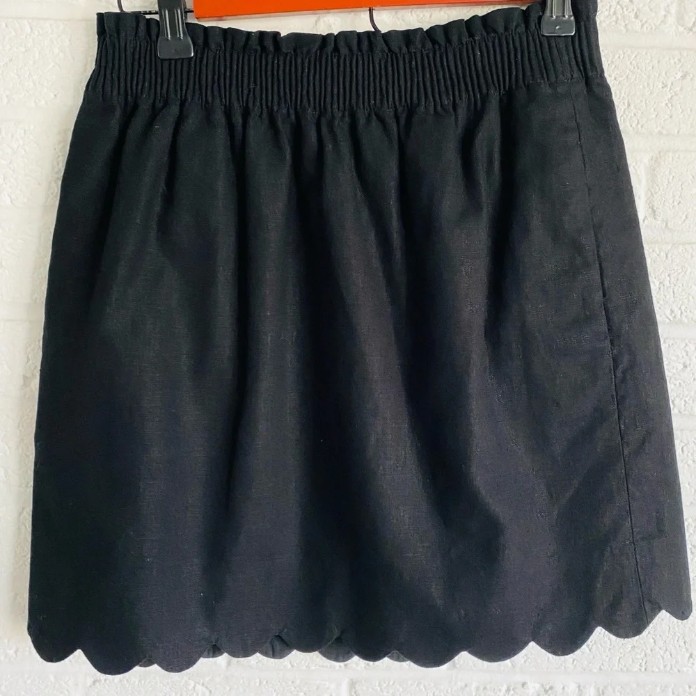 J.CREW FACTORY LINEN BLEND SKIRT SCALLOP HEM PAPERBAG WAIST SIZE 2 BLACK
